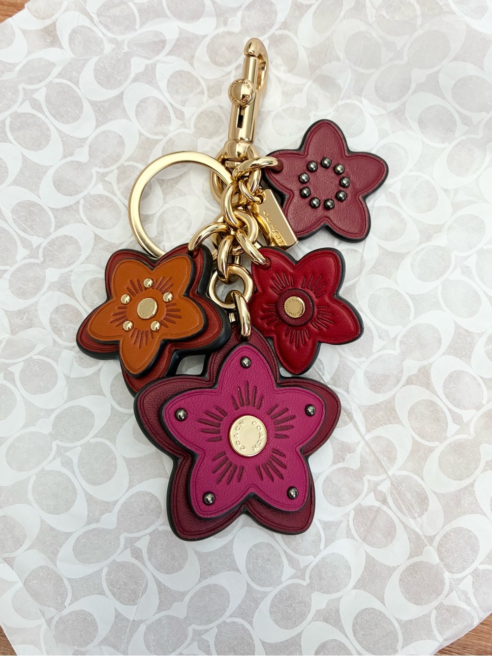 Coach Wildflower Mix Leather Bag Charm Key Chain